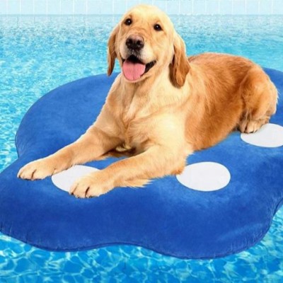 New PVC+FLOCKING Blue Flocked Inflatable Dog Paw Pool Float Raft for Pets Swimming Pool